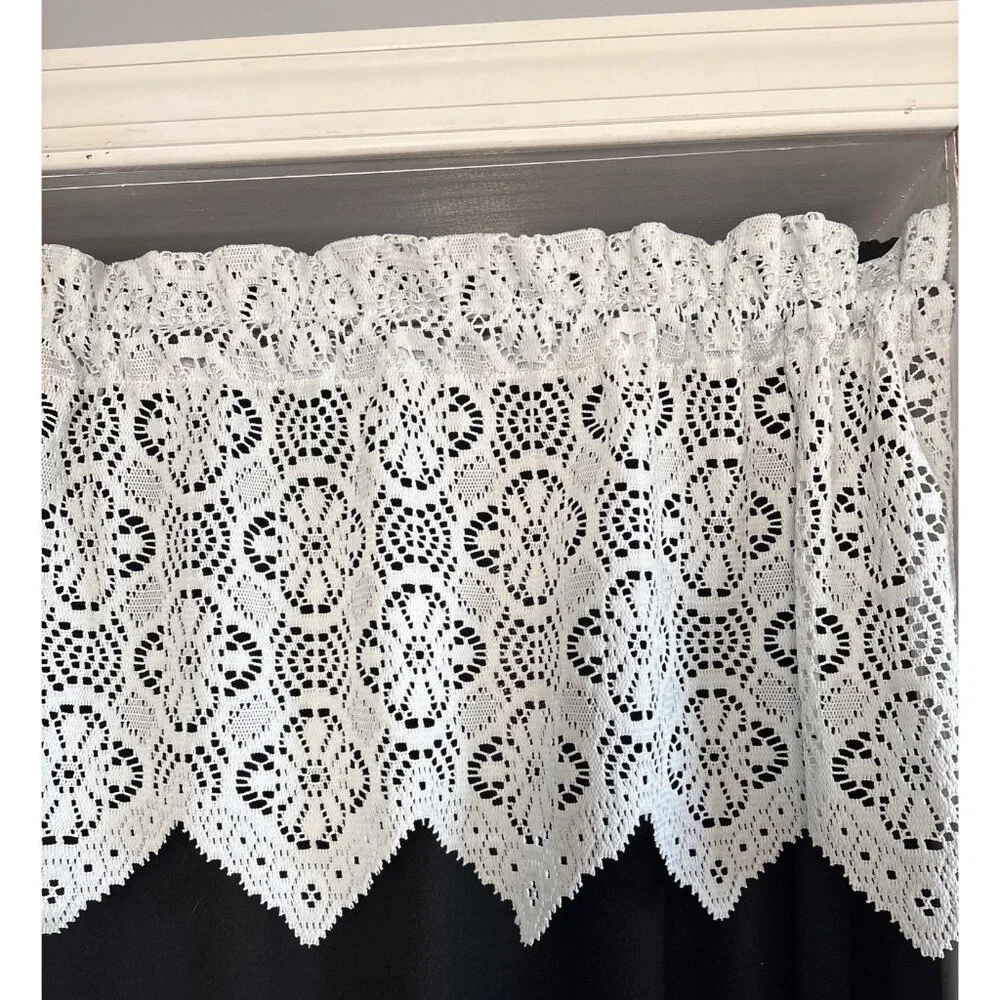 White Crochet Lace Scalloped Curtain Valance 56